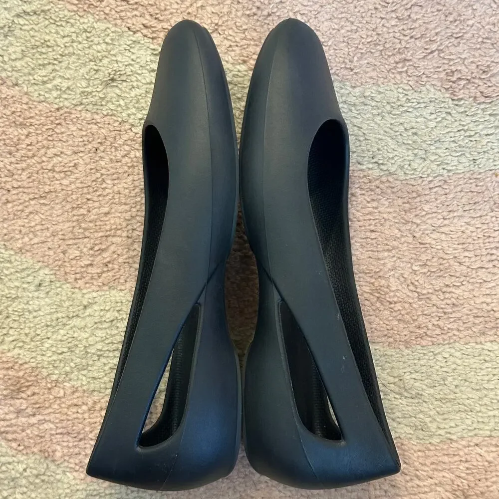 Crocs Black Sloane Cutout Slingback Flats Comfort Rubber Shoe Casual Ballet Work